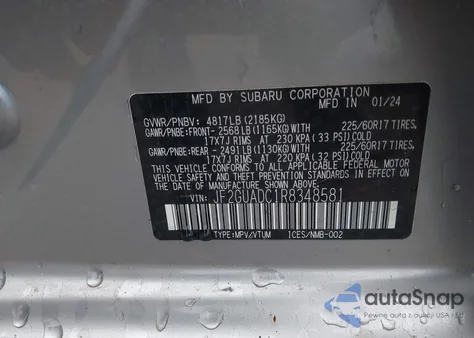 2024 Subaru Crosstrek Premium из США, поврежденный, VIN JF2GUADC1R8348581